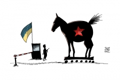 schwarwel-karikatur-ukraine-hilfskonvoi-waffen-russland-hilfe