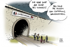 schwarwel-karikatur-eurotunnel-cameron-hunde-fluechtlinge-asylsuchende