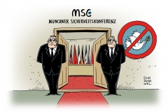 karikatur-schwarwel-msc-sicherheitskonferenz-frieden-aktivist