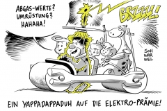 karikatur-schwarwel-elektroauto-auto-flintstones
