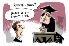 karikatur-schwarwel-rechte-straftaten-recht-gesetz-nazi-flüchtlinge