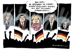schwarwel-karikatur-regierung-opposition-idioten-demo-merkel