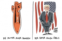 karikatur-schwarwel-trump-angriff-afghanistan-mutter-aller-bomben