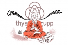 karikatur-schwarwel-thyssen-krupp-tata-stell-stahl-konzern-buddha-buddhistischer-gleichmut