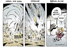 schwarwel-karikatur-konflikte-krieg-nahost-israel-gaza-ukraine-fussball
