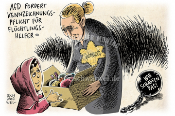 karikatur-schwarwel-gutmensch-flüchtlinge-afd-flüchtlingshelfer