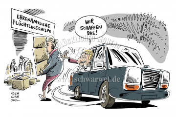 schwarwel-karikatur-ehrenamt-fluechtlinge-hilfe-merkel-allein-ehrenamt